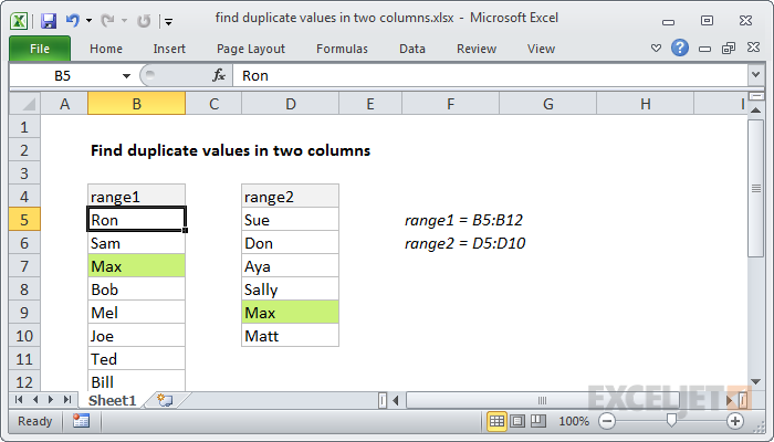  Find duplicate values In Two Columns Excel Formula Exceljet
